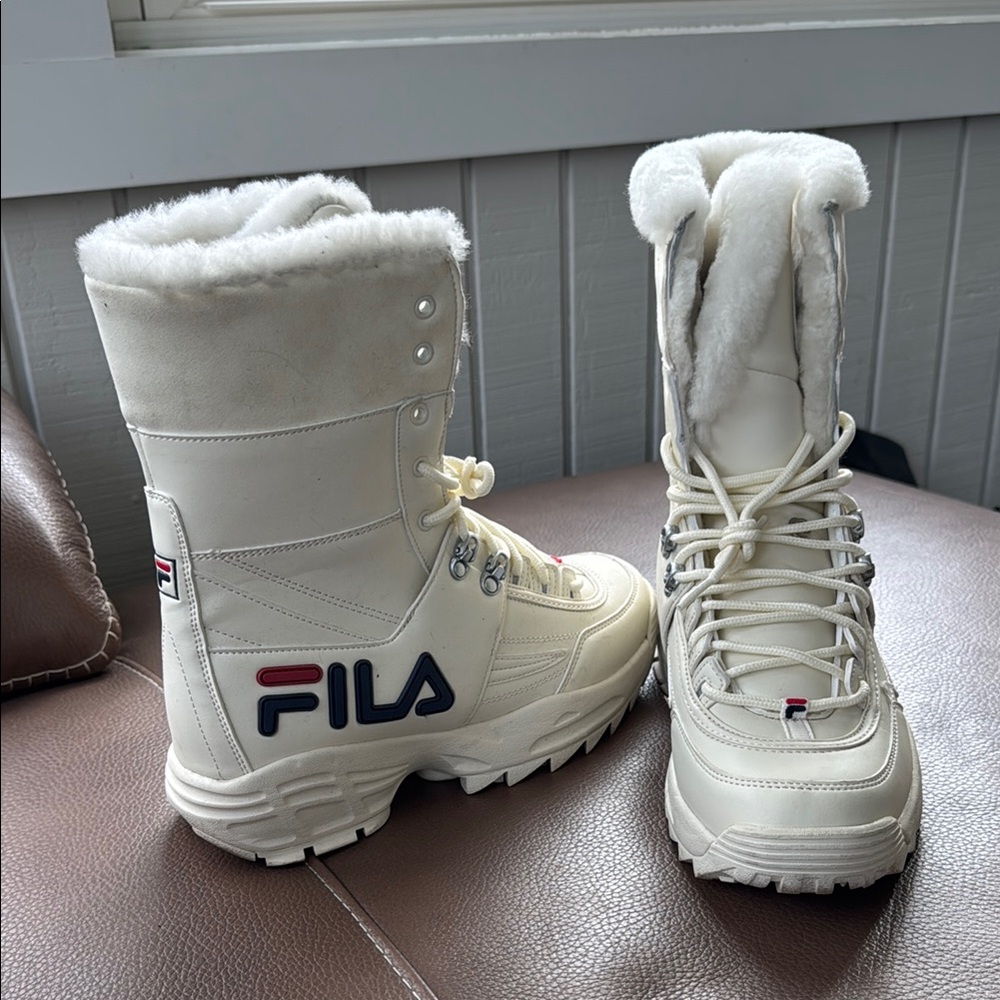 Fila White Winter Rain Boots with Faux Fur Lining